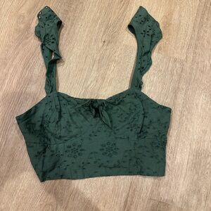 Bershka Green Crop Tie Front Tank Top